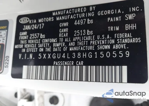 2017 Kia Optima Ex из США, поврежденный, VIN 5XXGU4L38HG150559